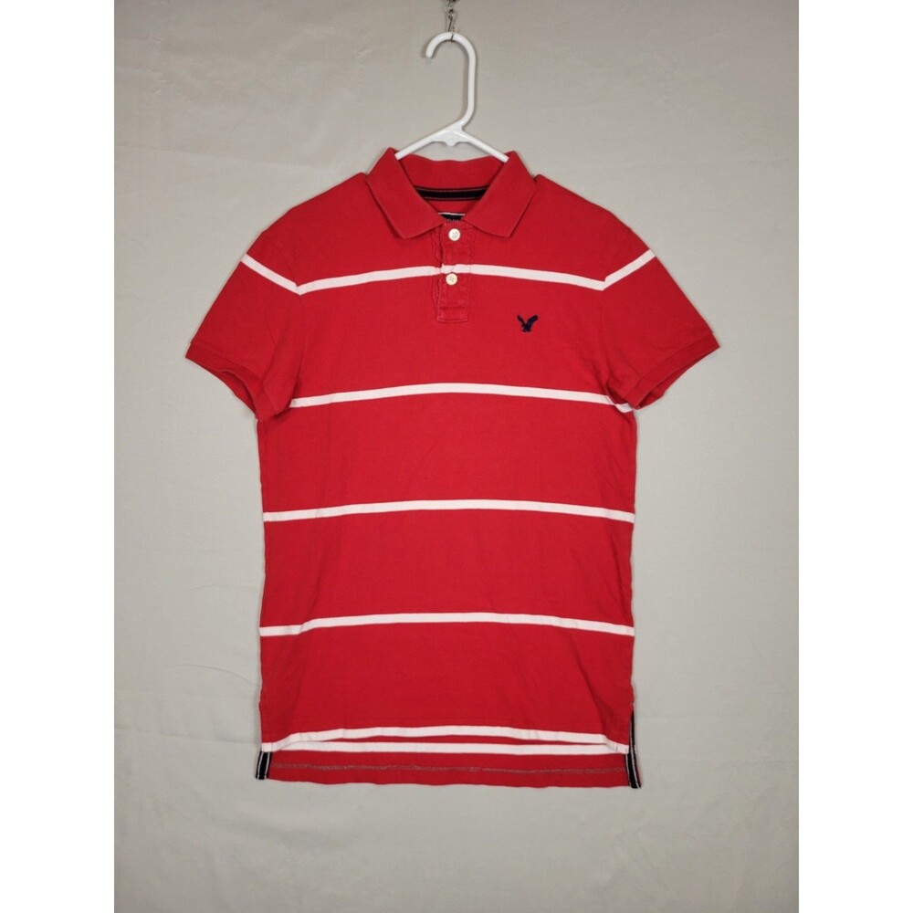 Y2k American Eagle Shirt Red Stripe Mens Medium Vintage Fit Polo Preppy